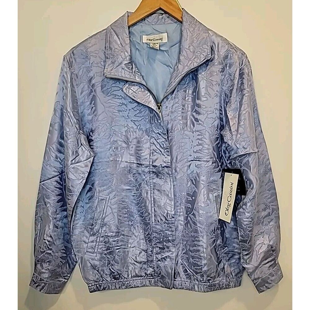 Vintage 80s Oleg Cassini 100% Silk‎ Bomber Jacket Medium Long Sleeves Full Zip